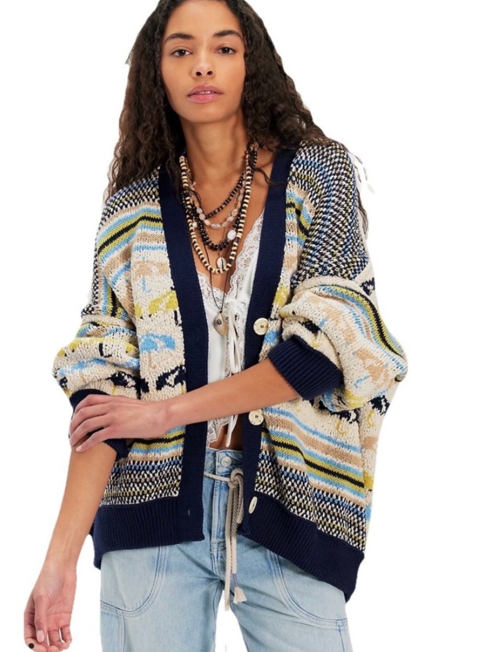 920. FREE PEOPLE We The Free Umbrella Knit Cardigan Sweater Sz XL  NWT $248 - Picture 2 of 8